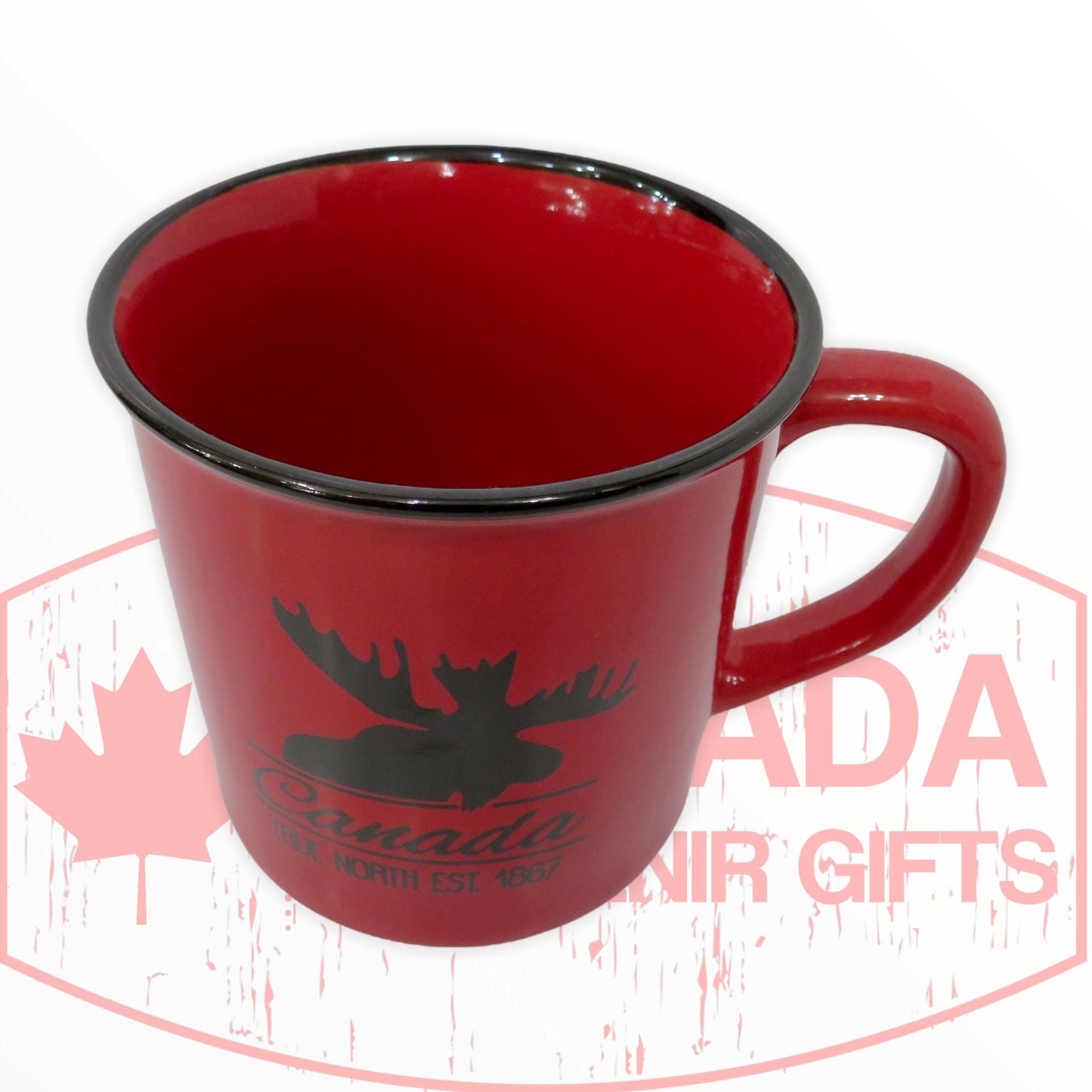 Black Moose Animal Silhouette Mug - Canada True North EST. 1867 Coffee Mug, Large Ceramic Red Tea Cup, 13 oz.