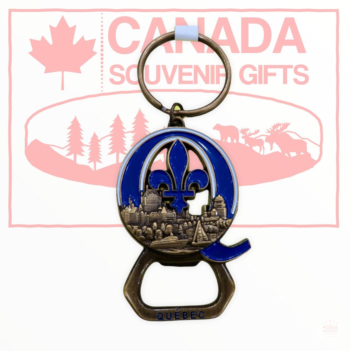 Quebec Skyline Vintage Keychain Bottle Opener Souvenir