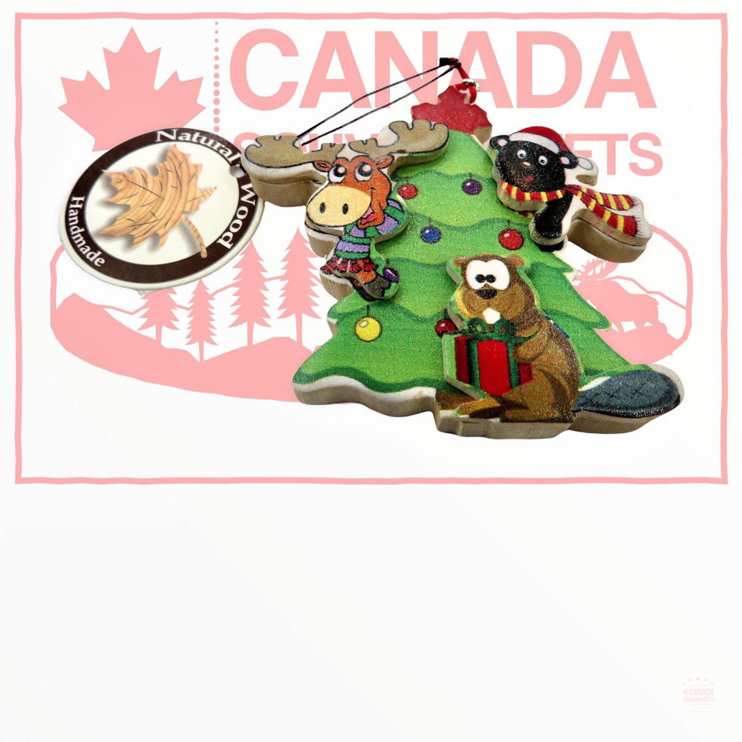 Canada Christmas Ornament - Moose, Bear and Beaver Natural Wood Ornament