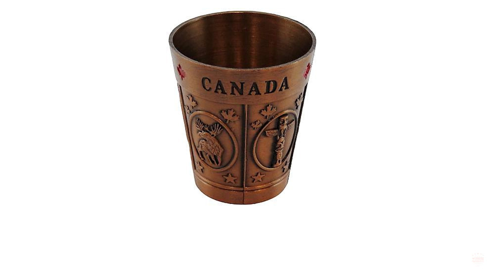 Canada Metal Shot Glass Silver & Bronze Color Canadian Vintage Souvenir Gift