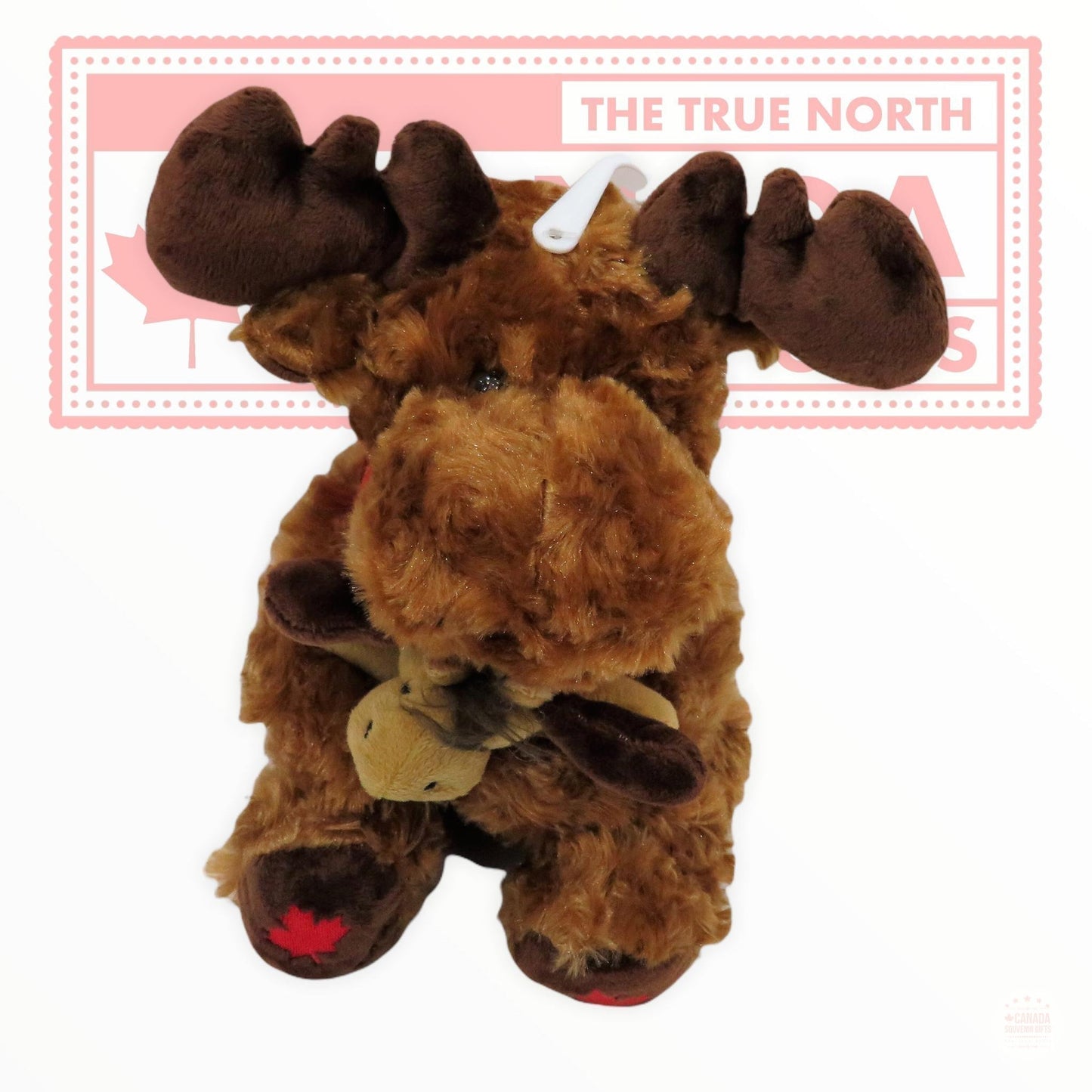 Canada Moose Hugging Baby Moose with With Maple Leaf