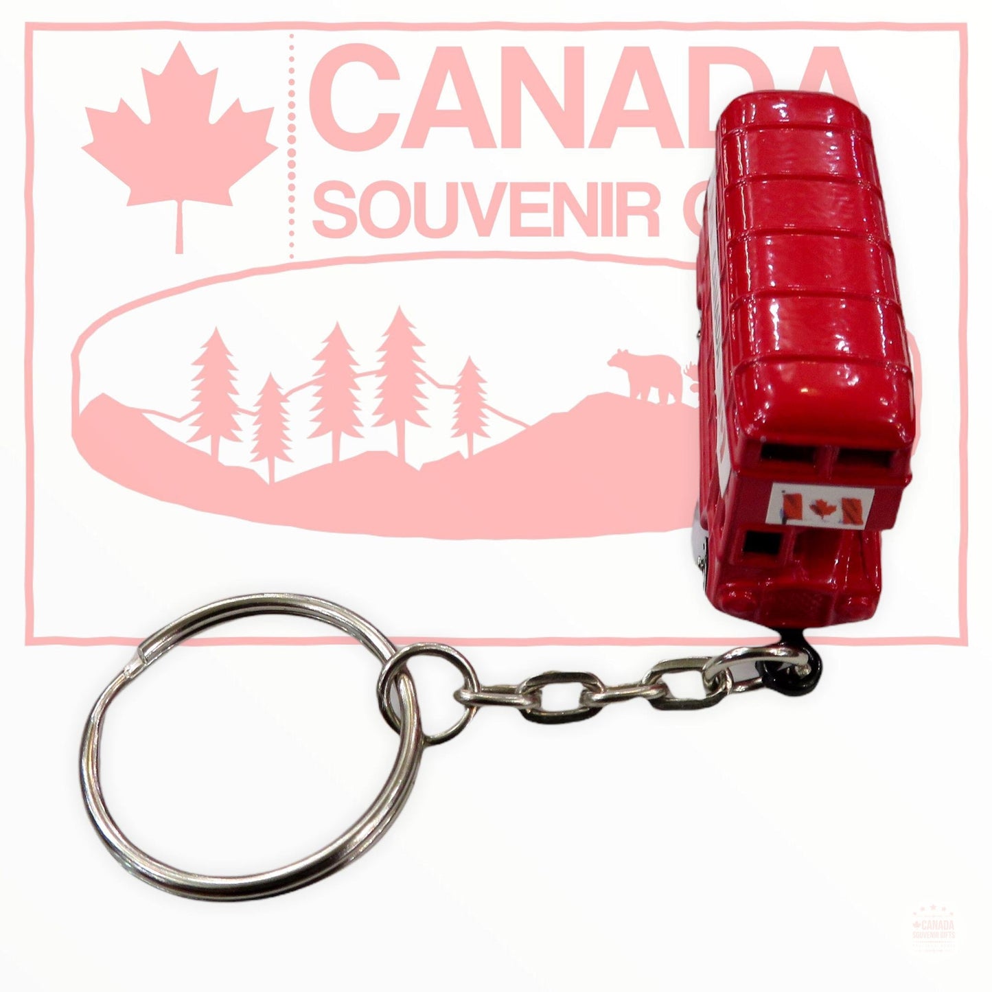 Autobus touristique rouge canadien | Porte-clés, porte-clés ou porte-clés en métal moulé sous pression, bus touristique à deux étages de Montréal, souvenir et cadeau