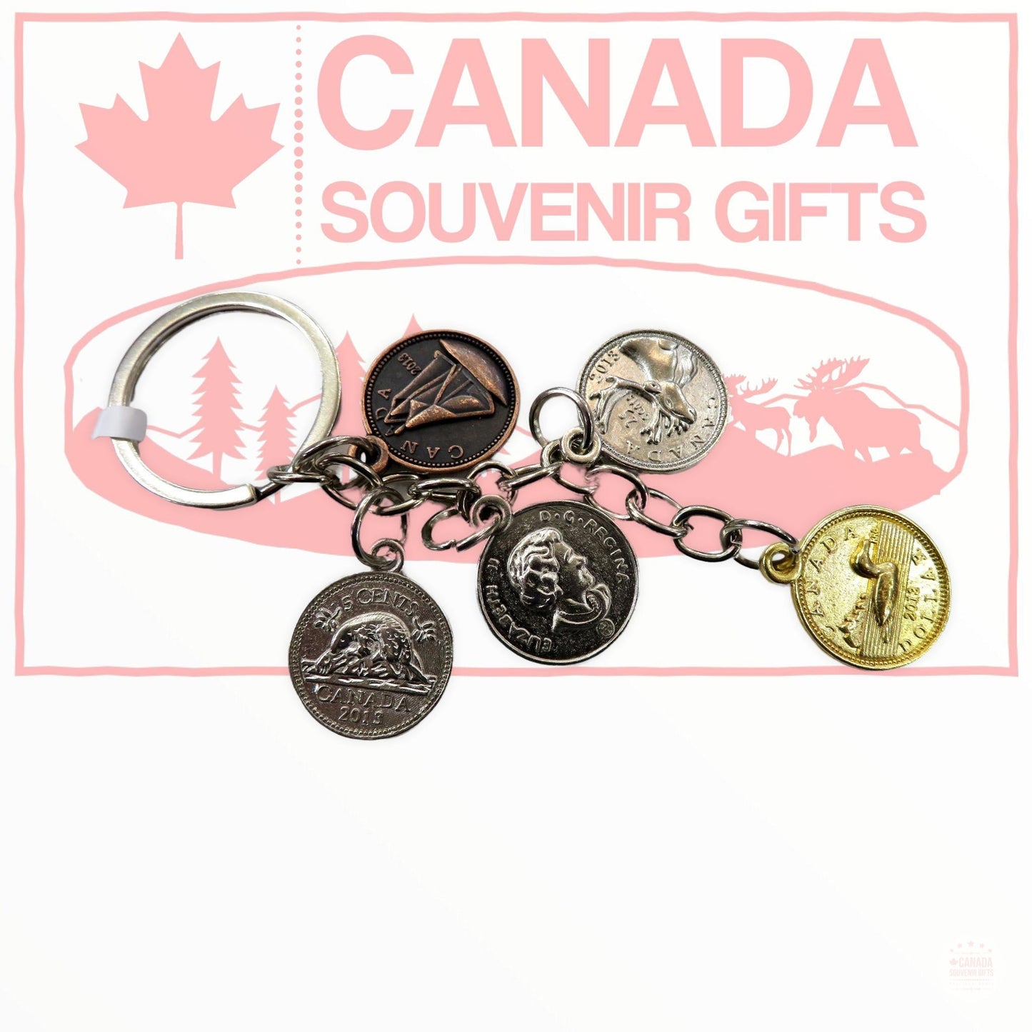 Keychain - Canadian Coins Collection Porte-Cle Souvenir Canada Quebec Montreal