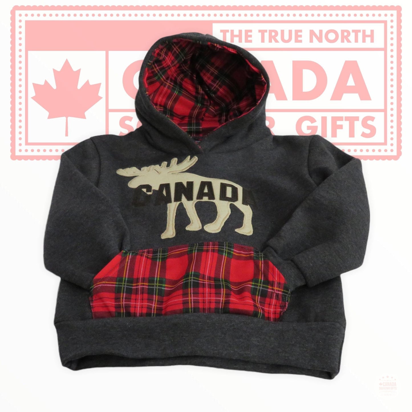 Canadian-Made Moose Hoodie with Buffalo Plaid Pocket