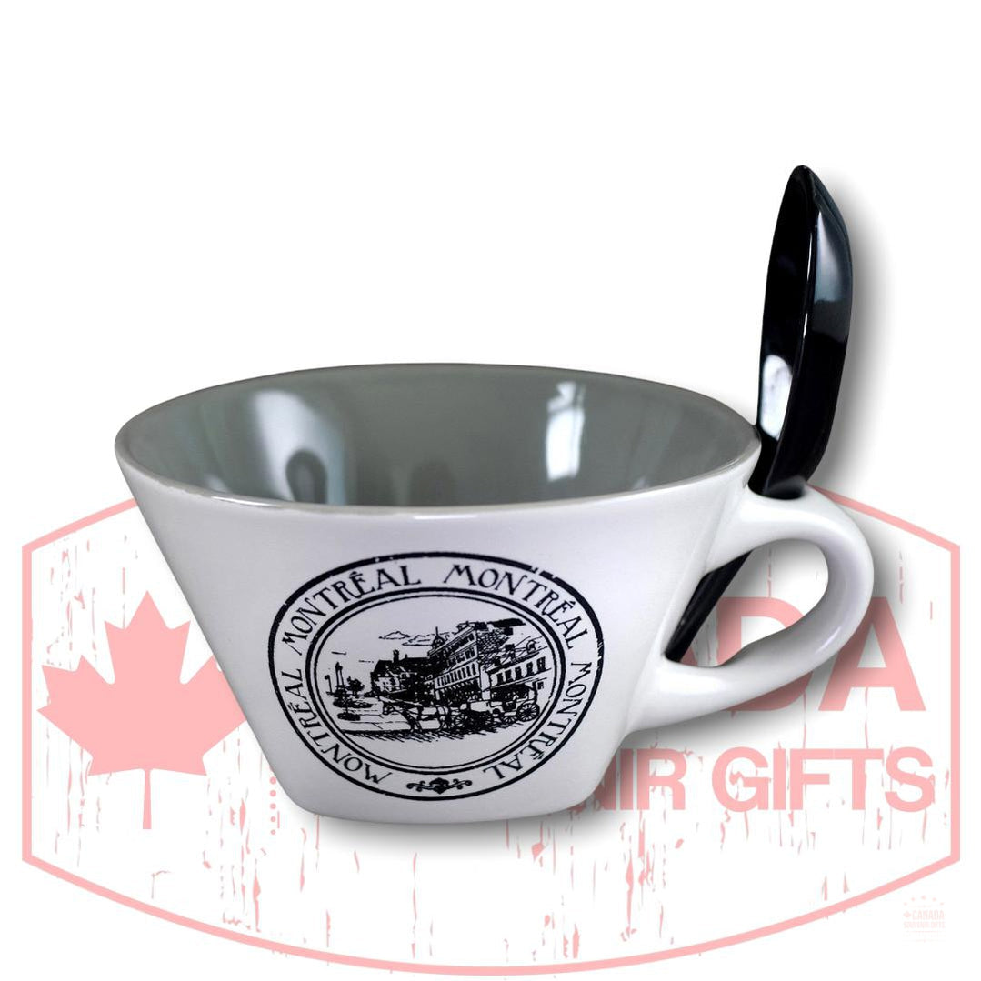Combo tasse/bol et cuillère de 16 oz de Montréal - Bols en céramique du Canada pour soupe, riz, nouilles et bol de céréales avec porte-cuillère