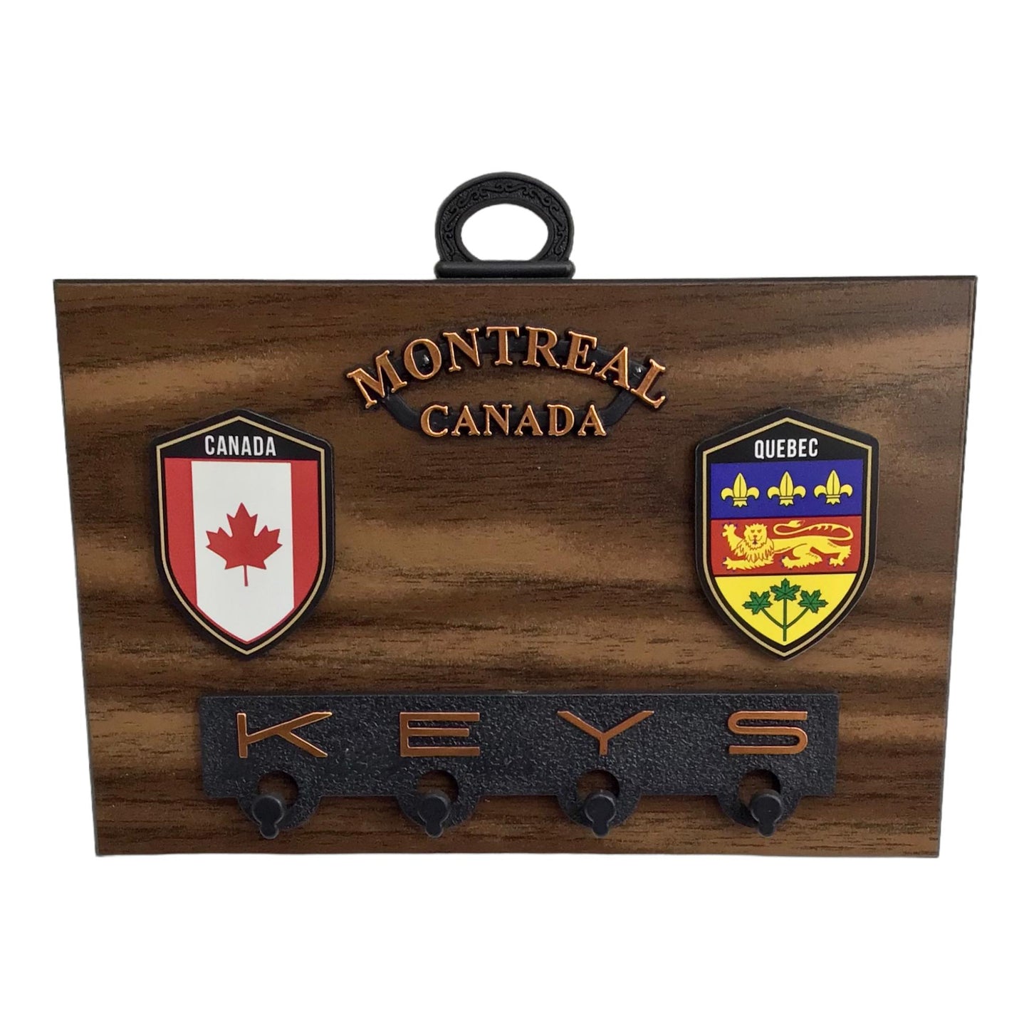 Montreal Quebec Souvenir Wall Plaque Maple Leaves with Key Holder on Hickory 6” x 4”