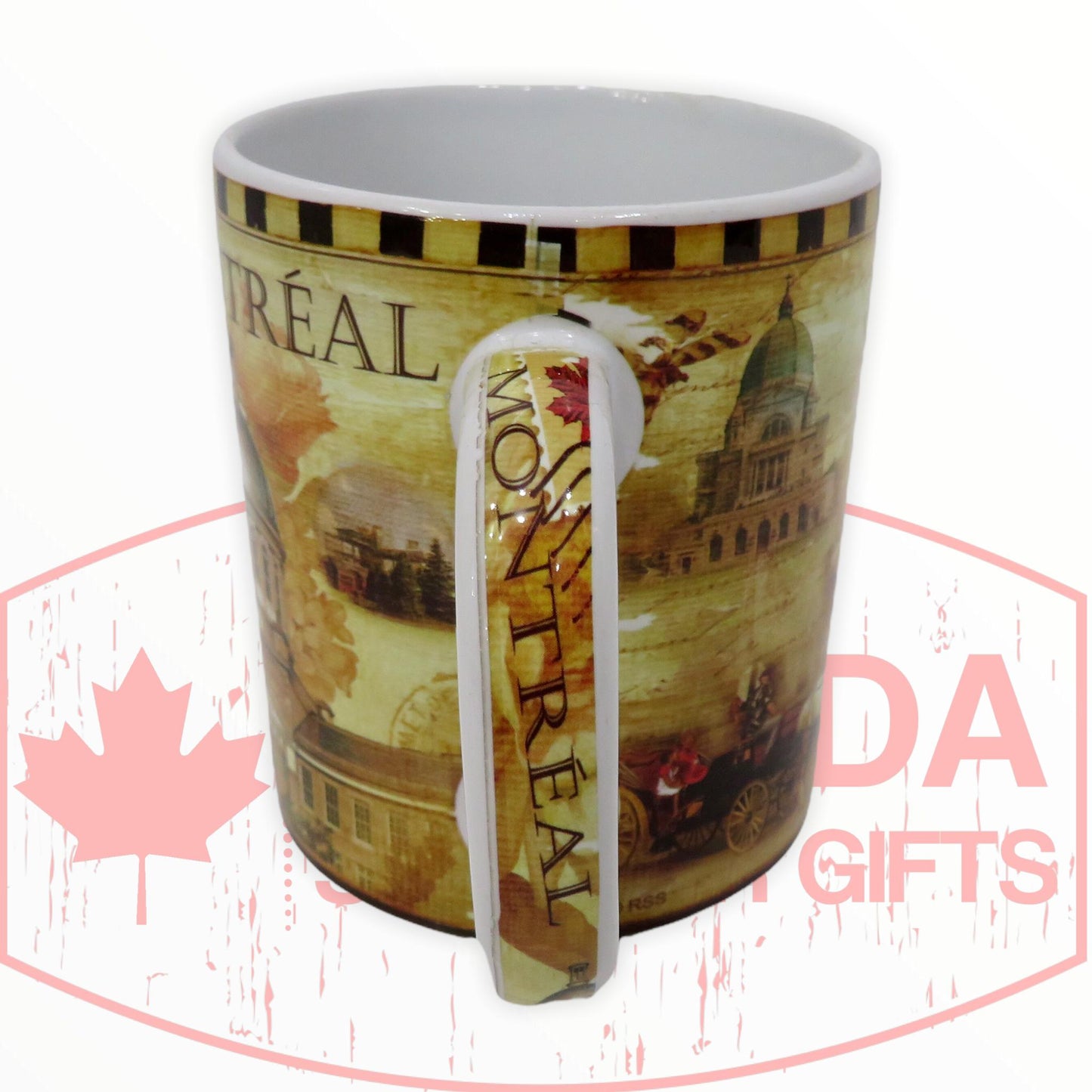 Mug 13oz - Montreal Landmark Paint Pattern Vintage Coffee Cup / Ceramic Tea Cup