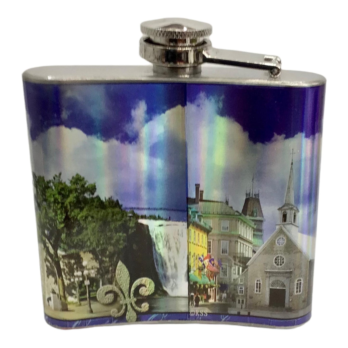 Québec Skyline Scene Stainless Steel Hip Flask with Funnel 5 oz, Solid Flasks for Liquor Whiskey Gift Drinking Flasks Flask 5 oz for Men