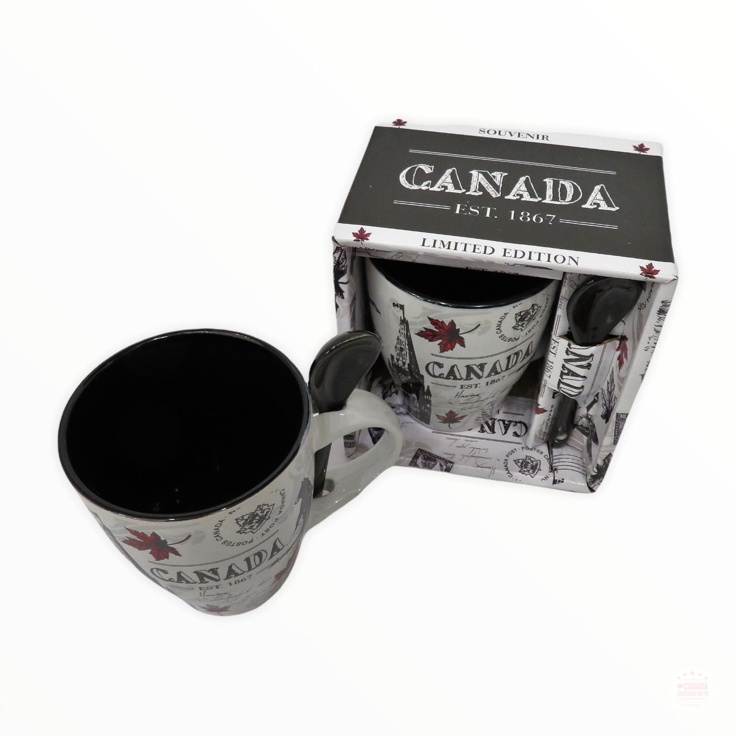 Vintage Canada Maple Leaf Tea Cup or Coffee Mug with Spoon Gift Pack
