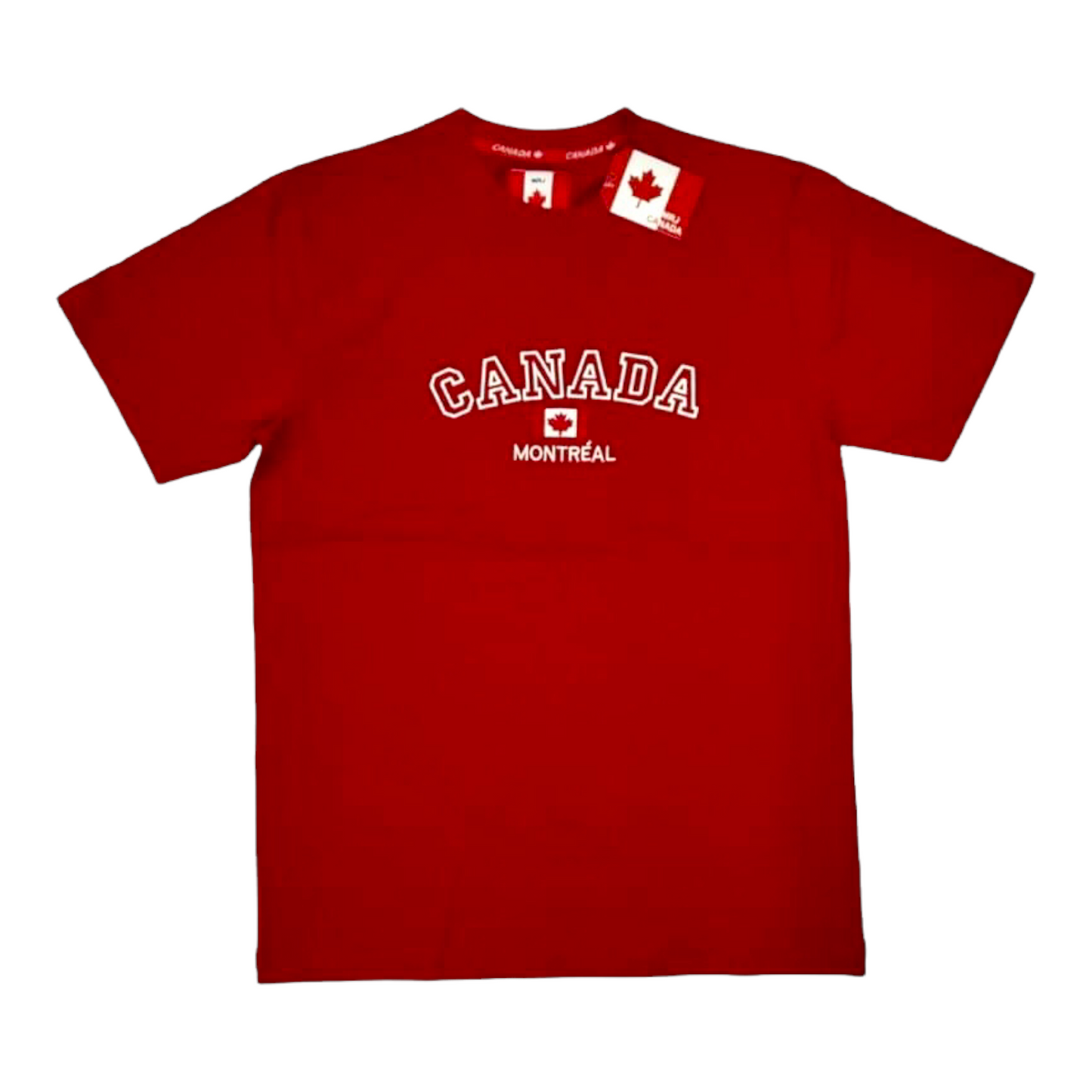 Canada Embroidery with Red Flag Adult Unisex T-Shirt Red
