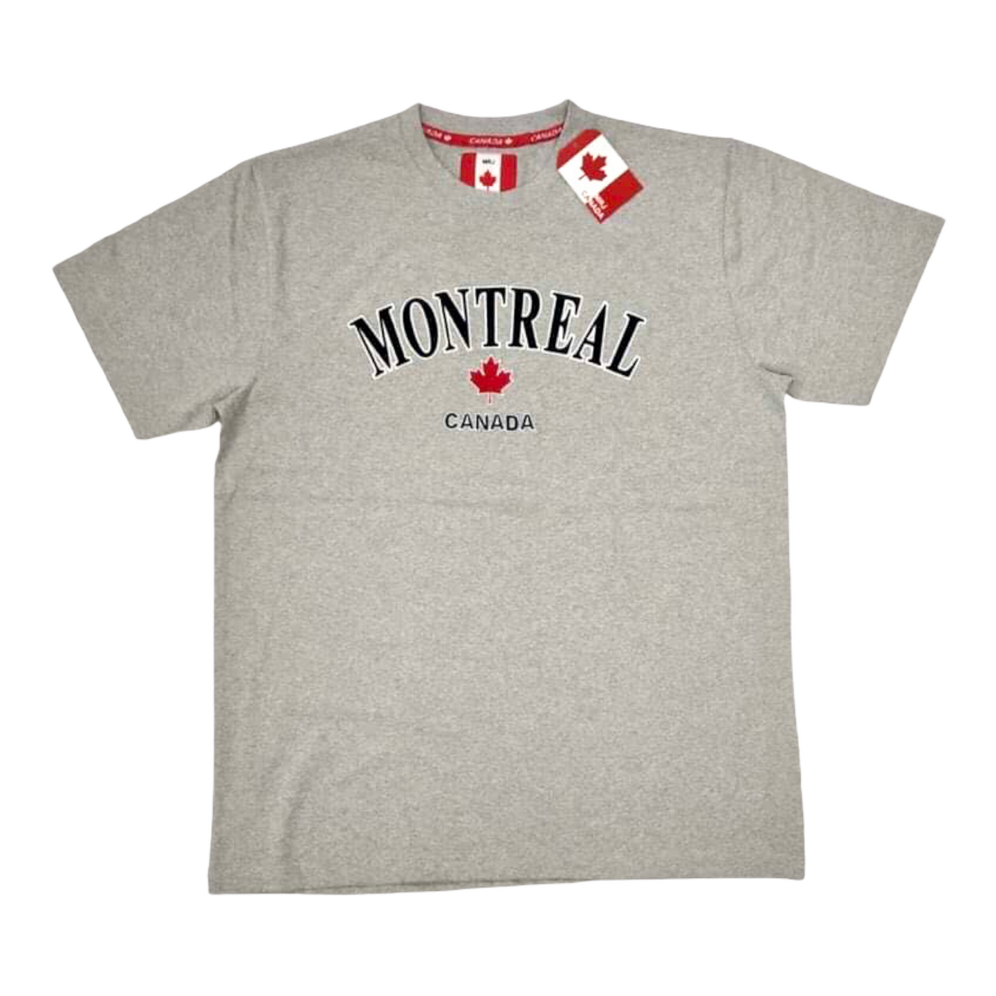 Montréal Embroidery with Red Maple Leaf Adult Unisex T-Shirt Light Grey