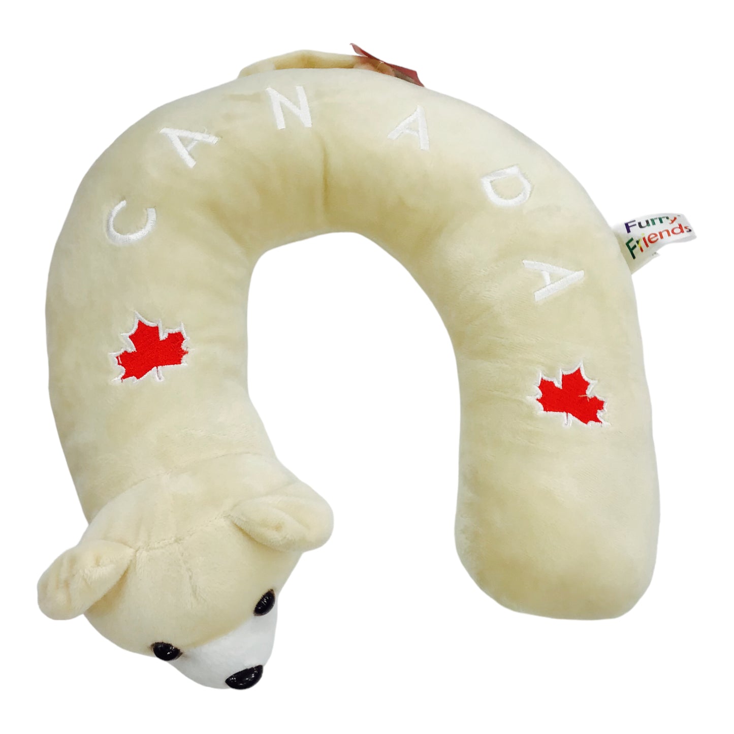 Canadian Polar Bear Plush Travel Neck Pillow - Canada Themed Design Double Headed White Bear