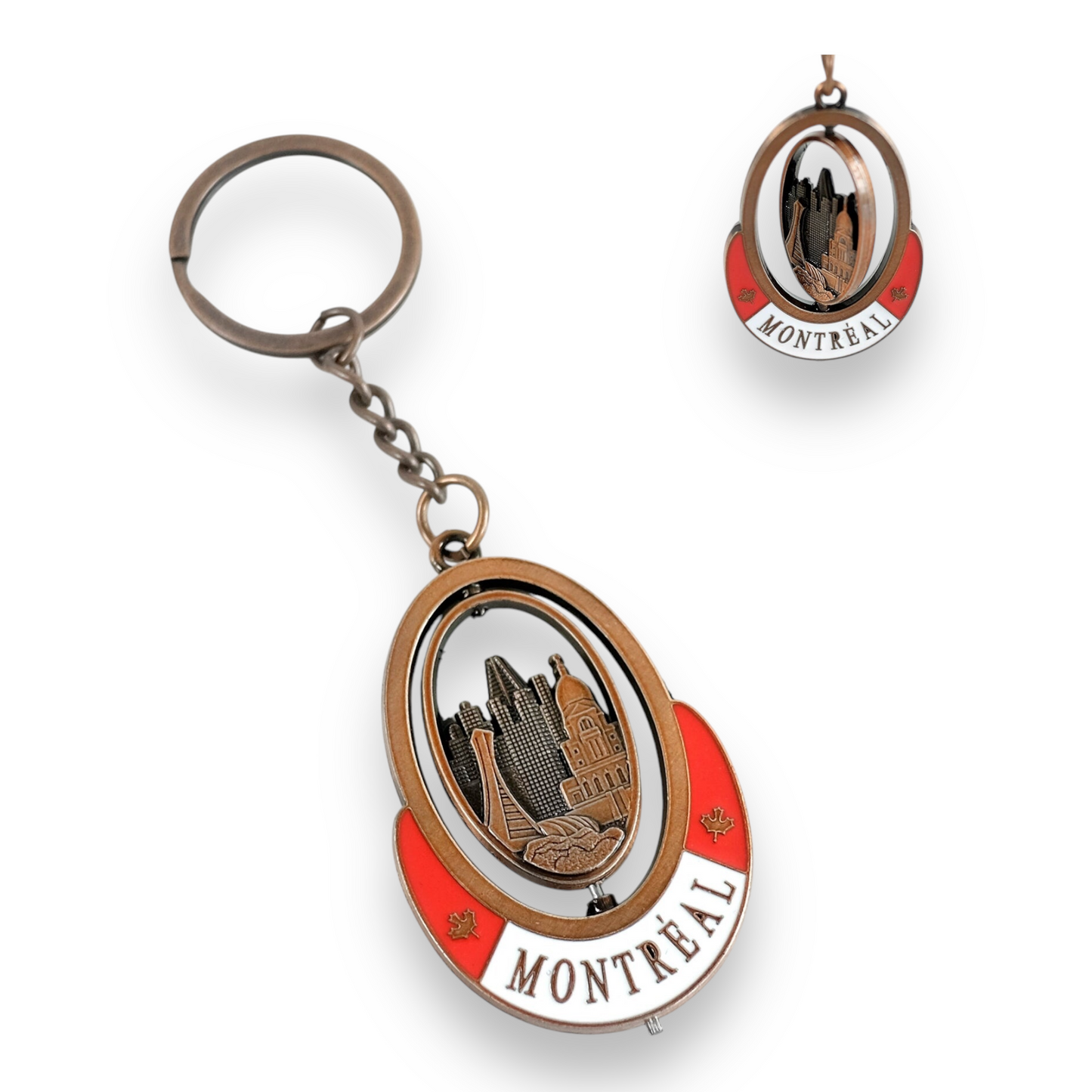 Montreal Skyline Vintage Spinning Keychain - Metal - Bronze or Silver Variations - Porte-Cle Key Ring