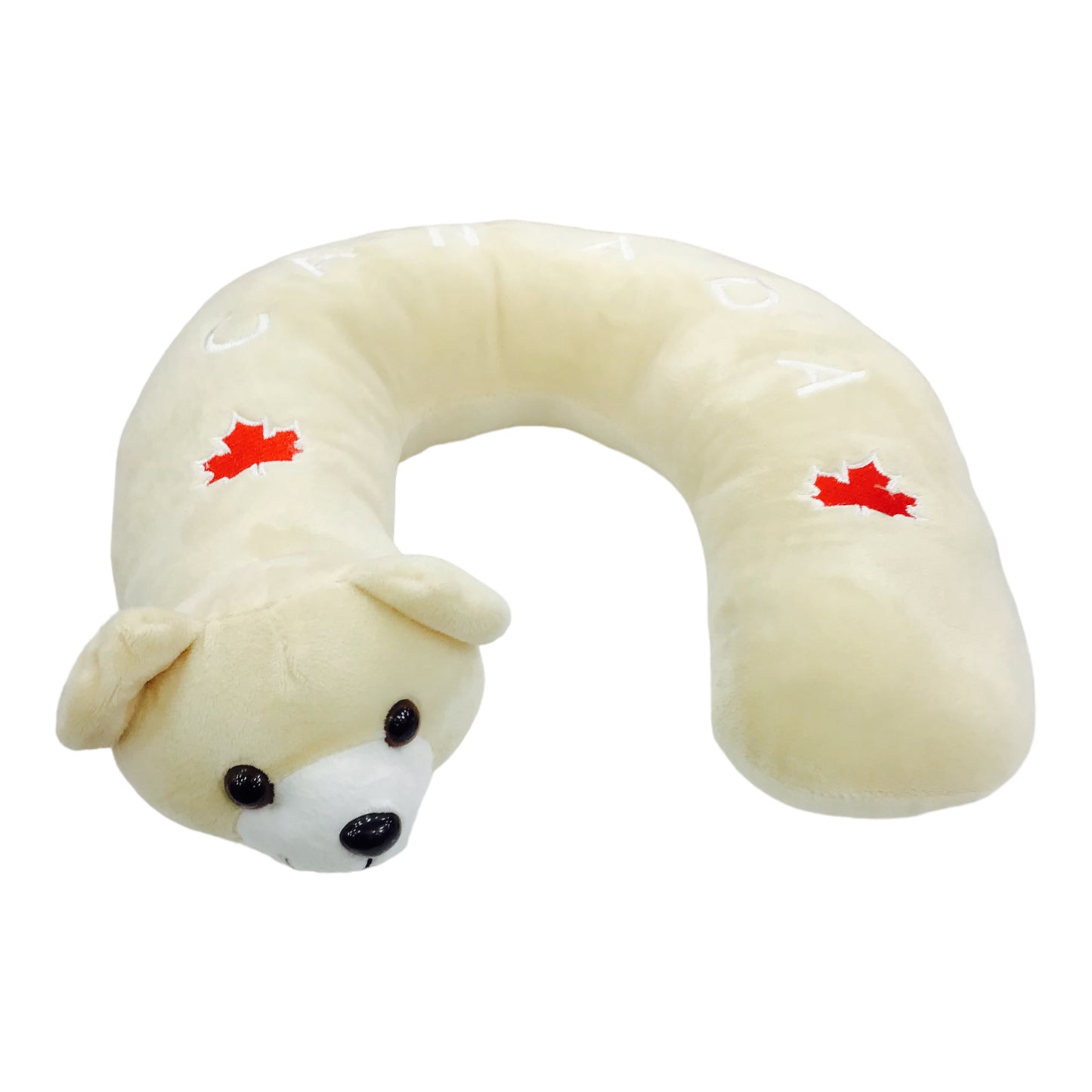 Canadian Polar Bear Plush Travel Neck Pillow - Canada Themed Design Double Headed White Bear