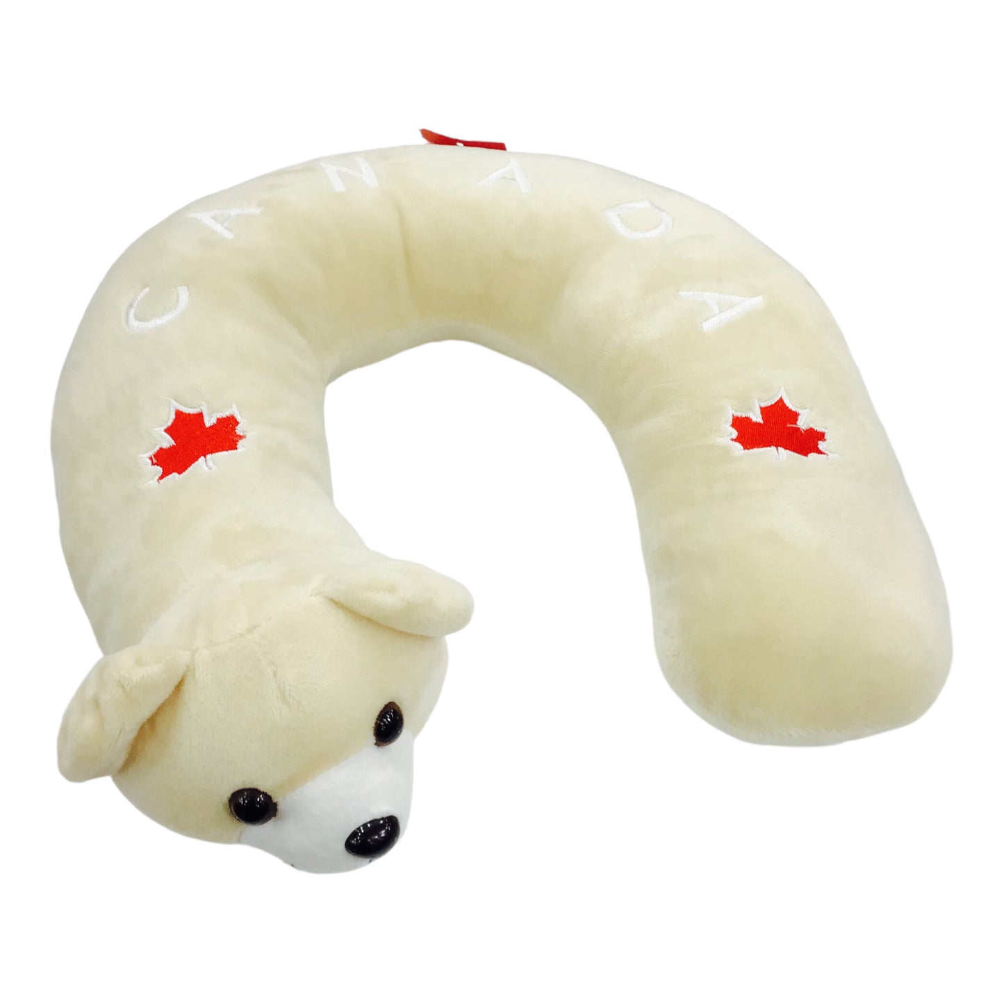 Canadian Polar Bear Plush Travel Neck Pillow - Canada Themed Design Double Headed White Bear