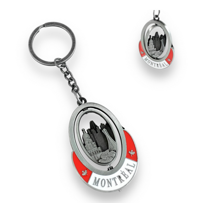 Montreal Skyline Vintage Spinning Keychain - Metal - Bronze or Silver Variations - Porte-Cle Key Ring