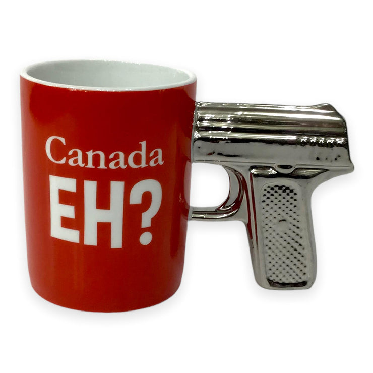 13oz Canada Eh? Ceramic Coffee Mugs 2 Colors Silver and Red Gun Mugs | Silver Gun Shaped Handle| Silver Handle Funny Pistol Mug | Special Cool Gun Coffee Mug