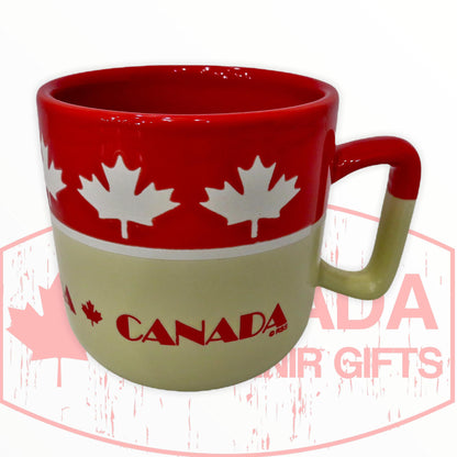 14 oz Large Mug Ceramic Coffee Tea Glass Cup Maple Leaf Canada (Red/Cream)