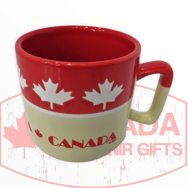 14 oz Large Mug Ceramic Coffee Tea Glass Cup Maple Leaf Canada (Red/Cream)