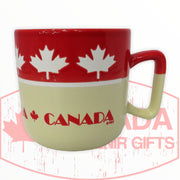 14 oz Large Mug Ceramic Coffee Tea Glass Cup Maple Leaf Canada (Red/Cream)