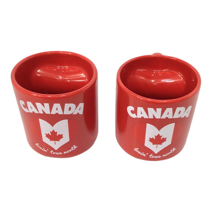 2 Canada Red Heart Shaped Handle Coffee Mugs 11oz Ceramic