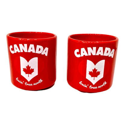 2 Canada Red Heart Shaped Handle Coffee Mugs 11oz Ceramic