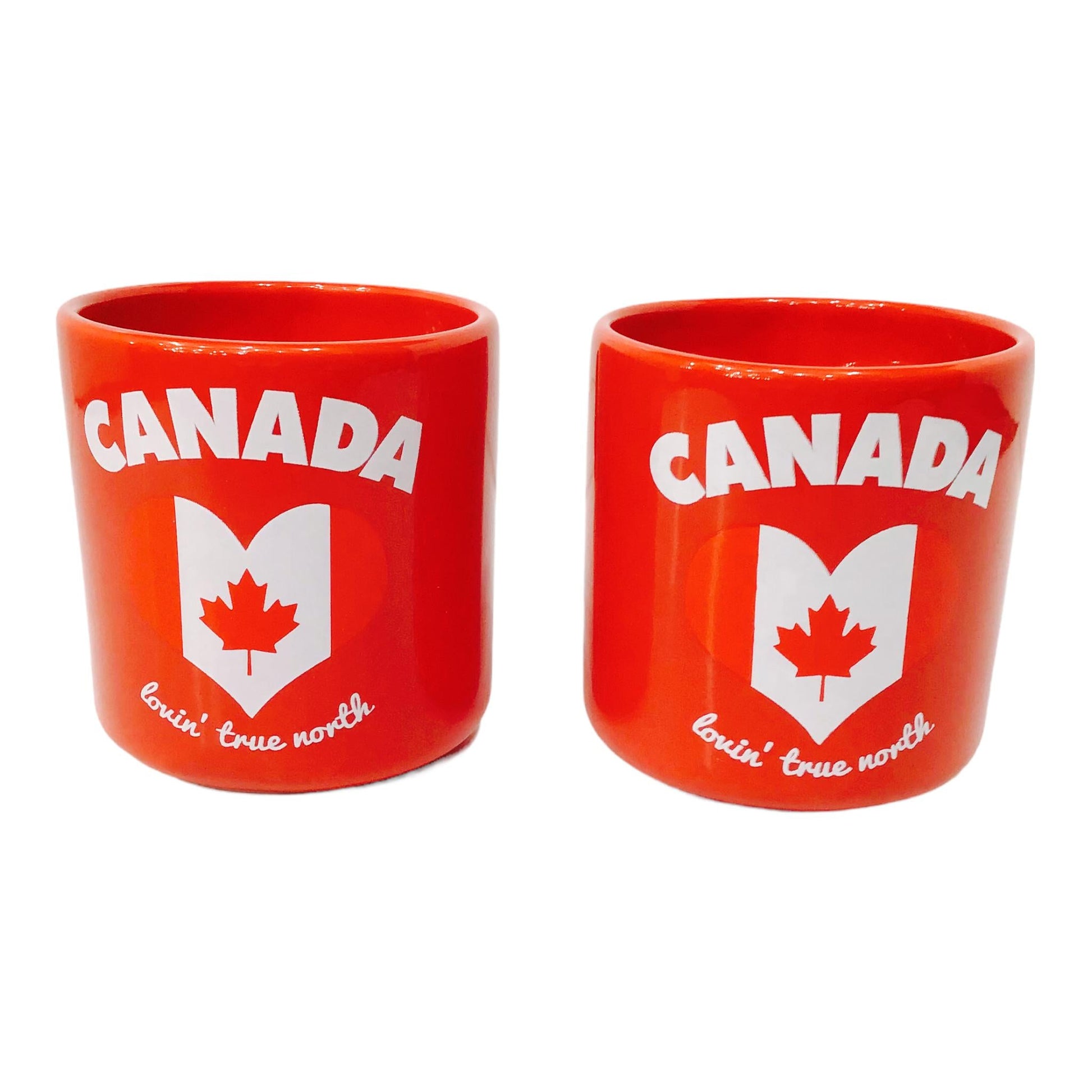 2 Canada Red Heart Shaped Handle Coffee Mugs 11oz Ceramic