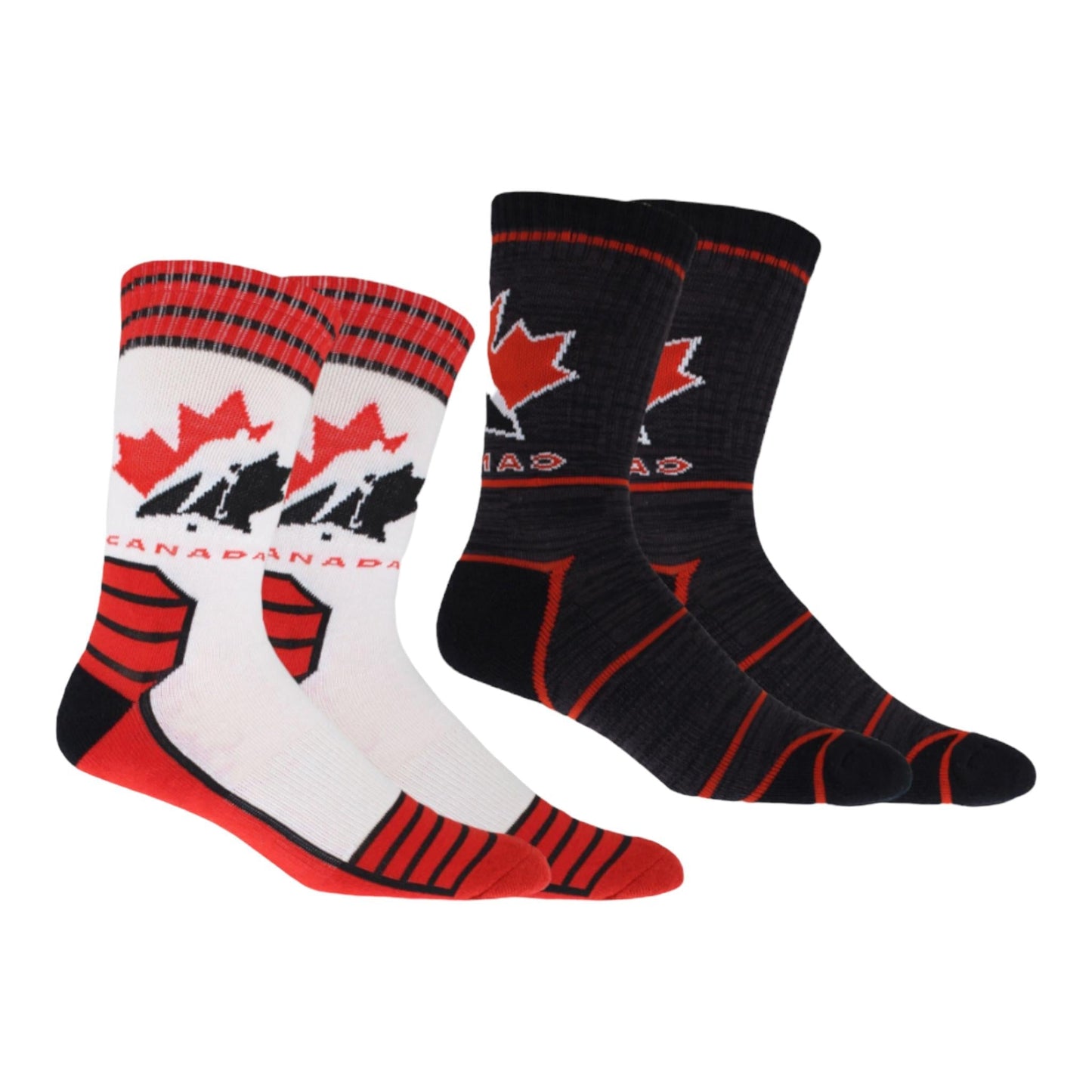 2 Pairs Of Adult Socks - Hockey Canada Socks Red And White And Black And Red