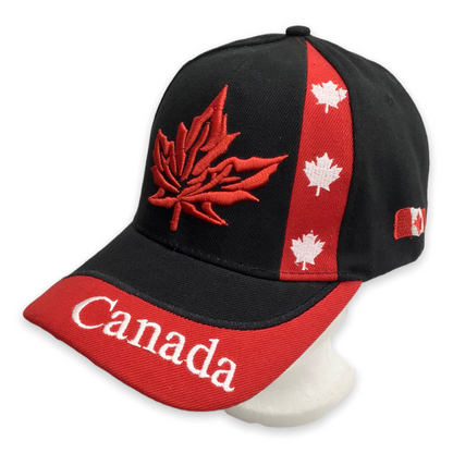 Canada Baseball Cap Black with Red Maple Leaf Embroidered Adjustable Hat Souvenir Gift