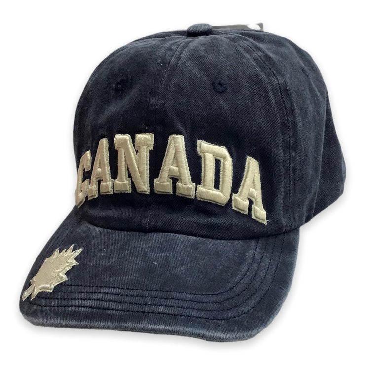 Baseball Cap Canada Maple Leaf Beige on Navy Embroidery Adjustable Hat