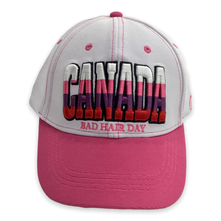 Baseball Cap Canada bad Hair Day Ladies Adjustable Hat White & Pink
