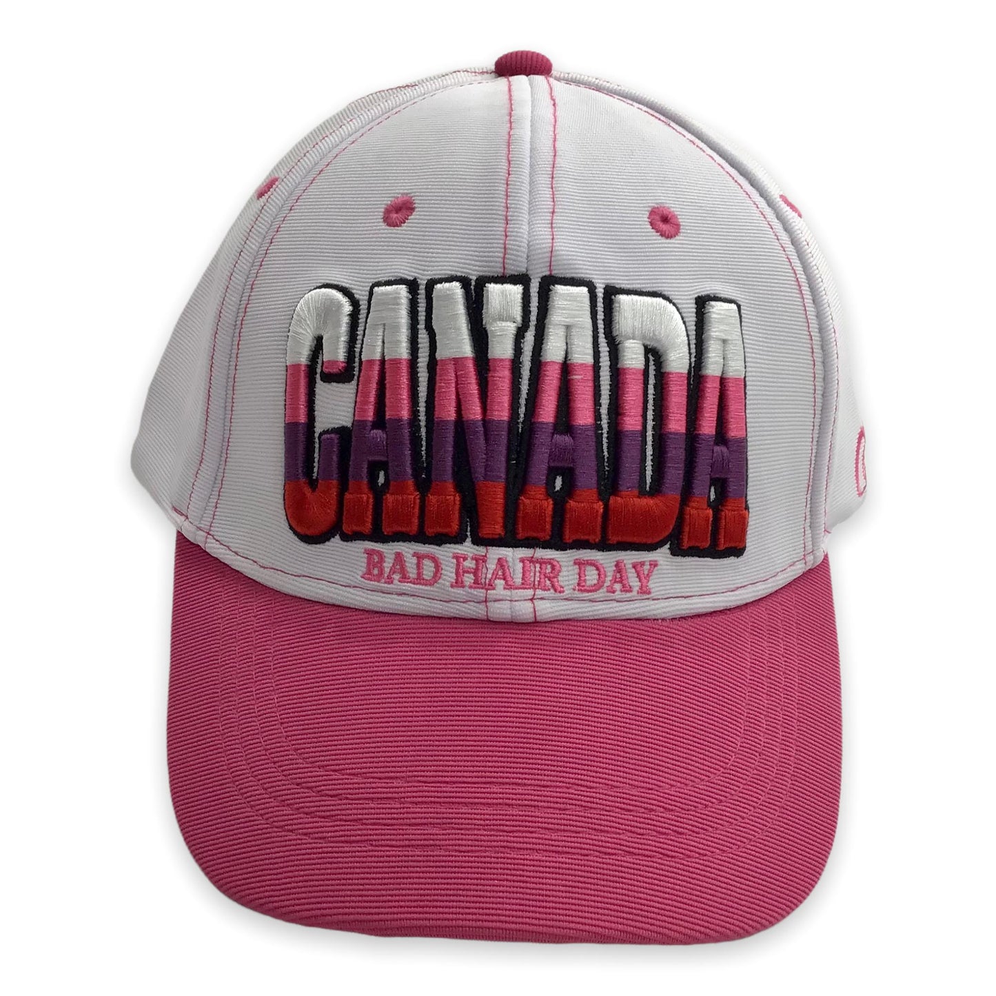 Baseball Cap Canada bad Hair Day Ladies Adjustable Hat White & Pink