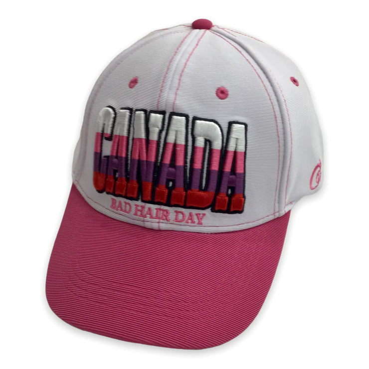 Baseball Cap Canada bad Hair Day Ladies Adjustable Hat White & Pink