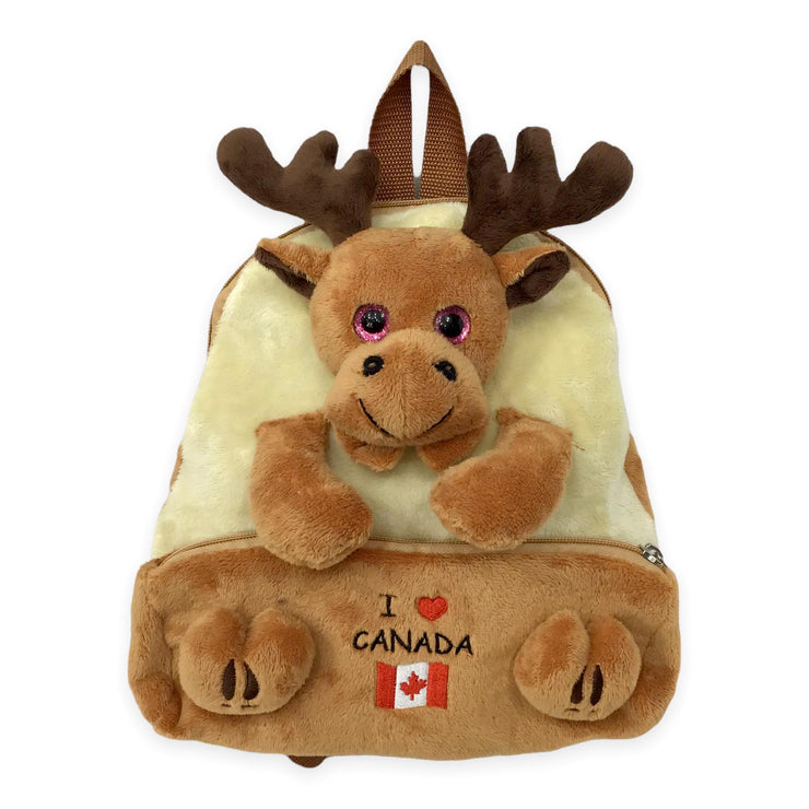 Big Eye Bear / Moose Kids Bag Pack Stuffed Animal Plush with I Love ❤️ Canada Embroidery