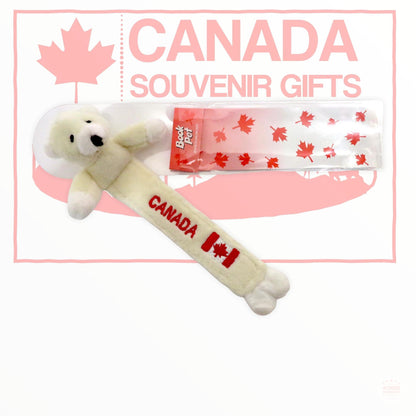 Black Bear Book Pet - Marque-page en peluche avec drapeau du Canada - Cadeau souvenir - Ours polaire blanc