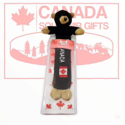 Black Bear Book Pet - Marque-page en peluche avec drapeau du Canada - Cadeau souvenir - Ours polaire blanc