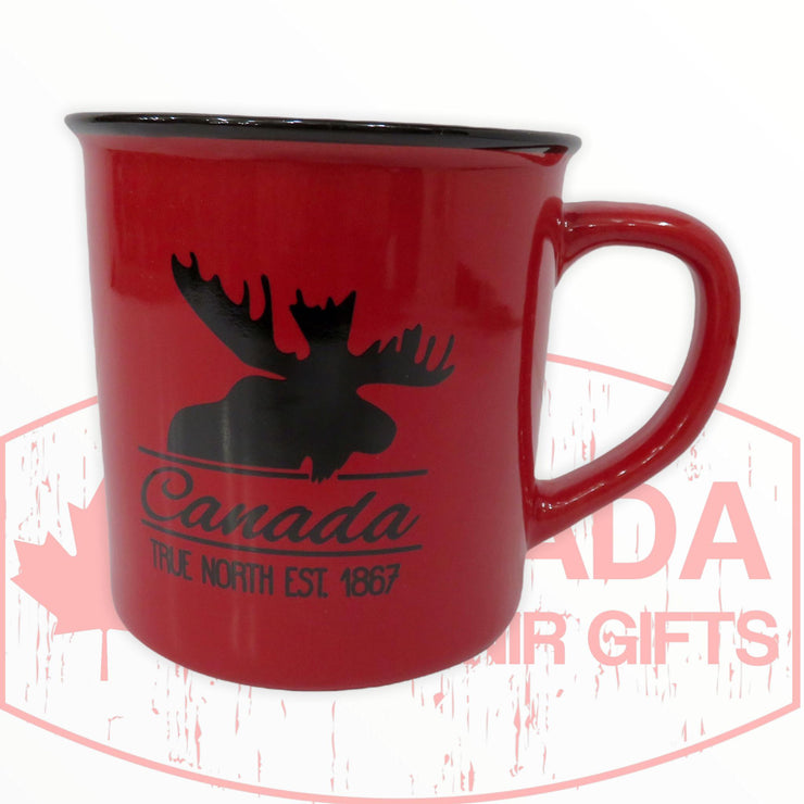 Black Moose Animal Silhouette Mug - Canada True North EST. 1867 Coffee Mug, Large Ceramic Red Tea Cup, 13 oz.