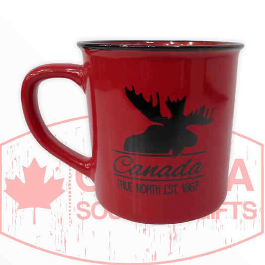Black Moose Animal Silhouette Mug - Canada True North EST. 1867 Coffee Mug, Large Ceramic Red Tea Cup, 13 oz.