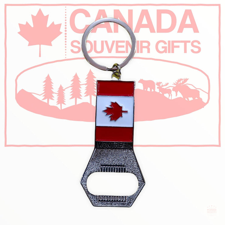 Bottle Opener Keychain - Canada Flag Themed Key Holder Metal Diecast