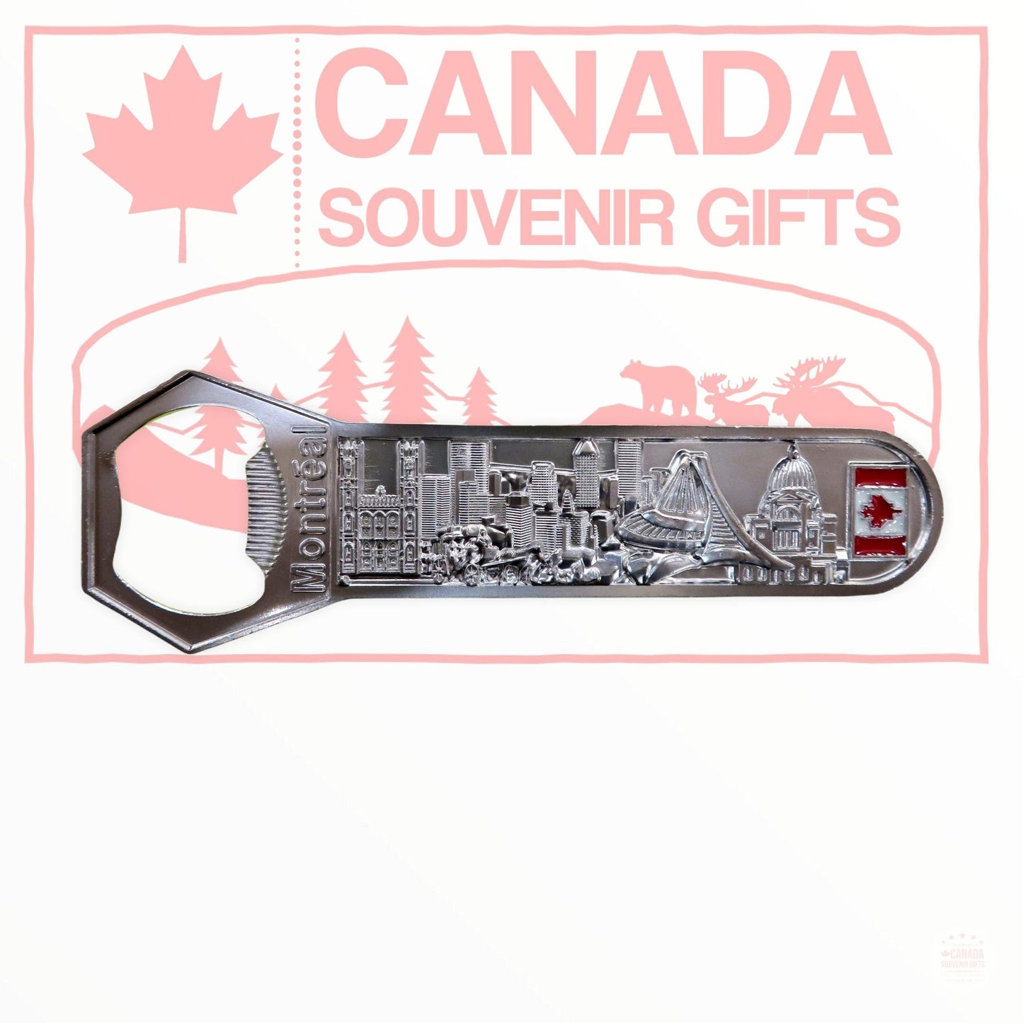 Bottle Opener - Montreal Skyline Vintage Fridge Magnet - Metal