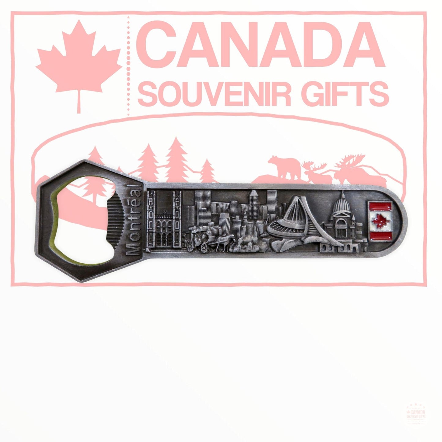 Bottle Opener - Montreal Skyline Vintage Fridge Magnet - Metal