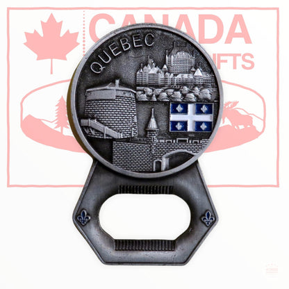 Bottle Opener - Quebec Vintage Fridge Magnet with Quebec Flag