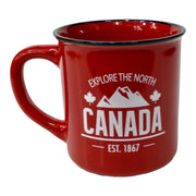 Canada Coffee Mug - Explore The North White Print W/ Red Background Tea Cup