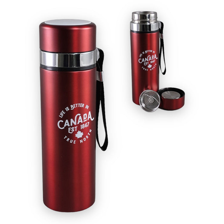 CANADA THERMO BOTTLE RED 500ML STAINLESS W/ WRIST STRAP