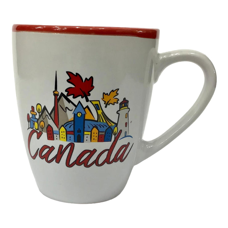 COFFEE MUG - CANADA SCENE PAINTING THEME PRINT RED AND WHITE 11 oz CUP