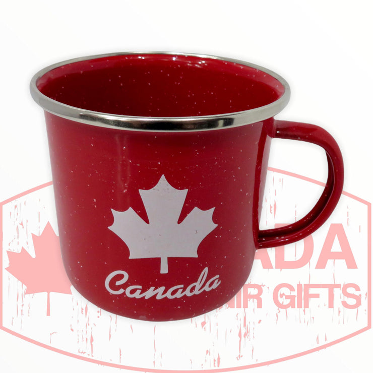 Camping Mug Canada Maple Leaf Vintage Design – Fun Metal Red Coffee Mug and Durable Camping Cup - Tin Mugs for Coffee (or Whiskey) Home and Camp Cups
