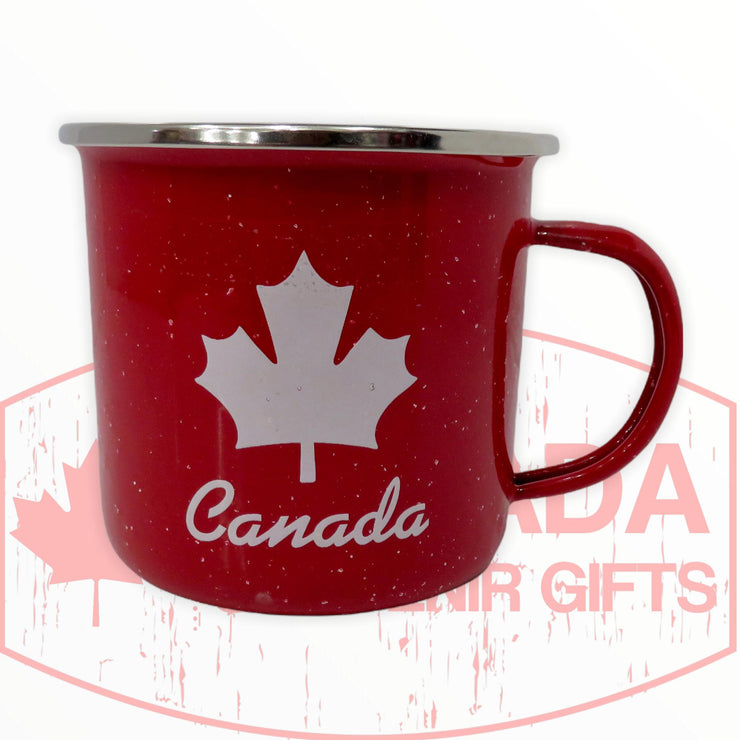 Camping Mug Canada Maple Leaf Vintage Design – Fun Metal Red Coffee Mug and Durable Camping Cup - Tin Mugs for Coffee (or Whiskey) Home and Camp Cups
