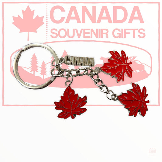 Canada 3 Red Maple Leaf Keychain - Canadian Name Drop Key Holder