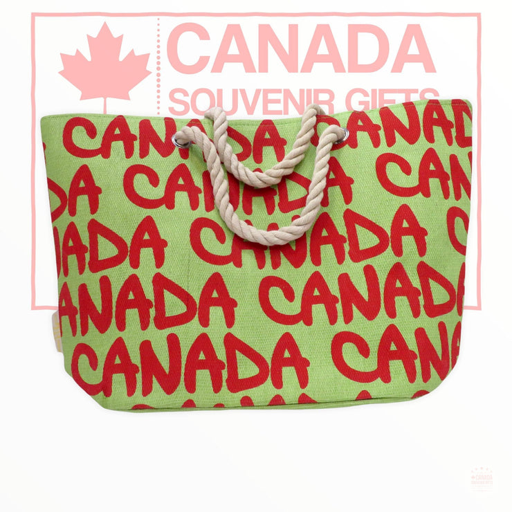 Canada Beach Bag Canada Travel - Stylish graffiti Shoulder Bag for Summer - Red on Lemon Green