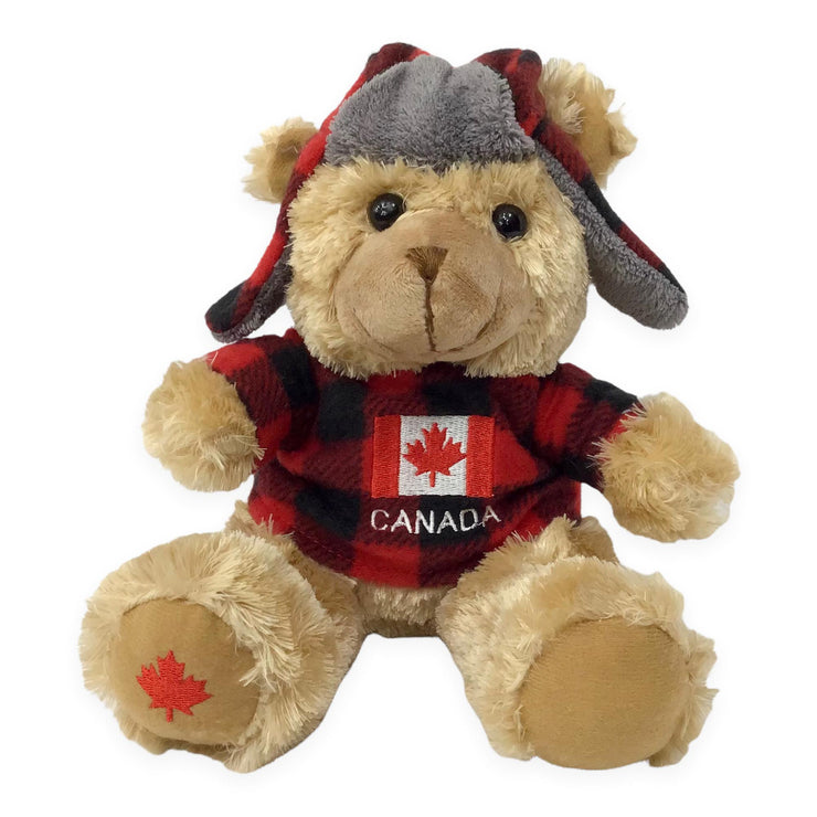 Canada Bear Stuffed Animal 10” with Buffalo Plaid Top and Hat